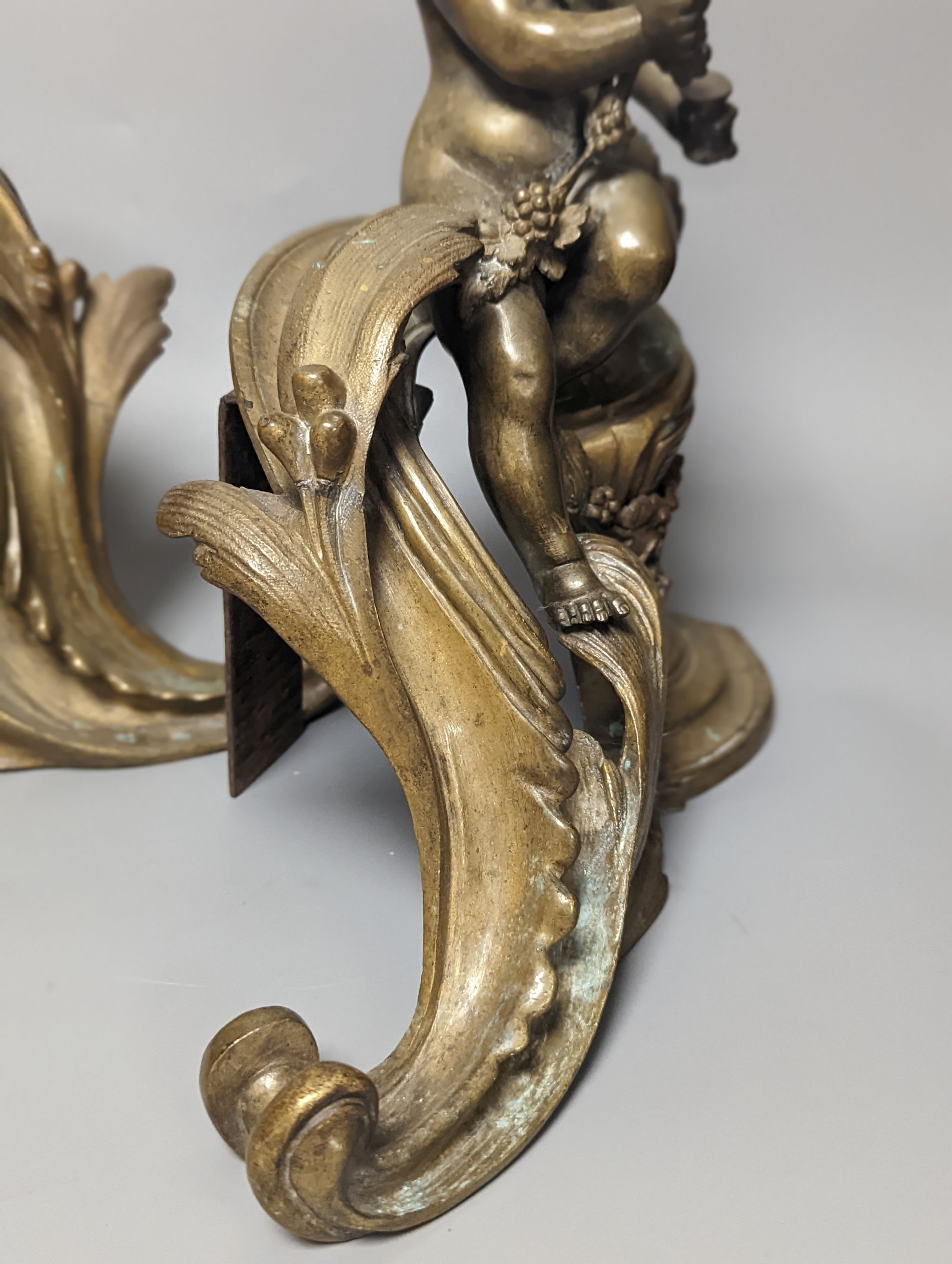 A pair of 19th century French bronze putti chenet 31cm